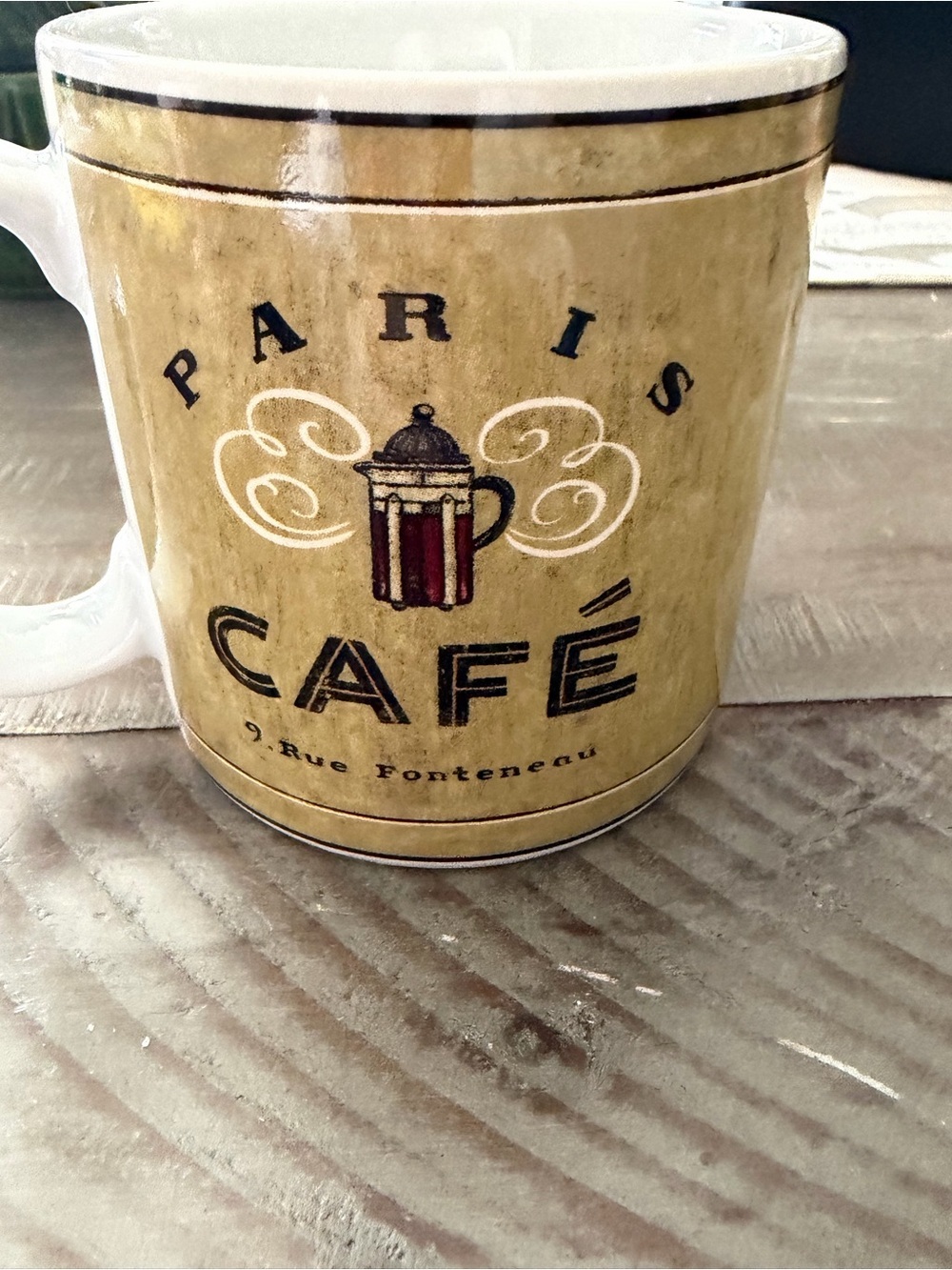 Sakura Beige Paris Café Mug with Black and Red Accents